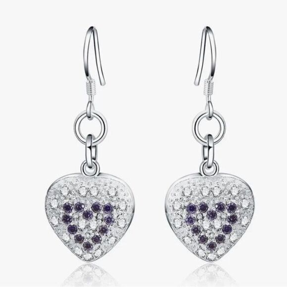 The Dangling Puff Heart earrings in 925 and cubic zirconia - Picture 1 of 7